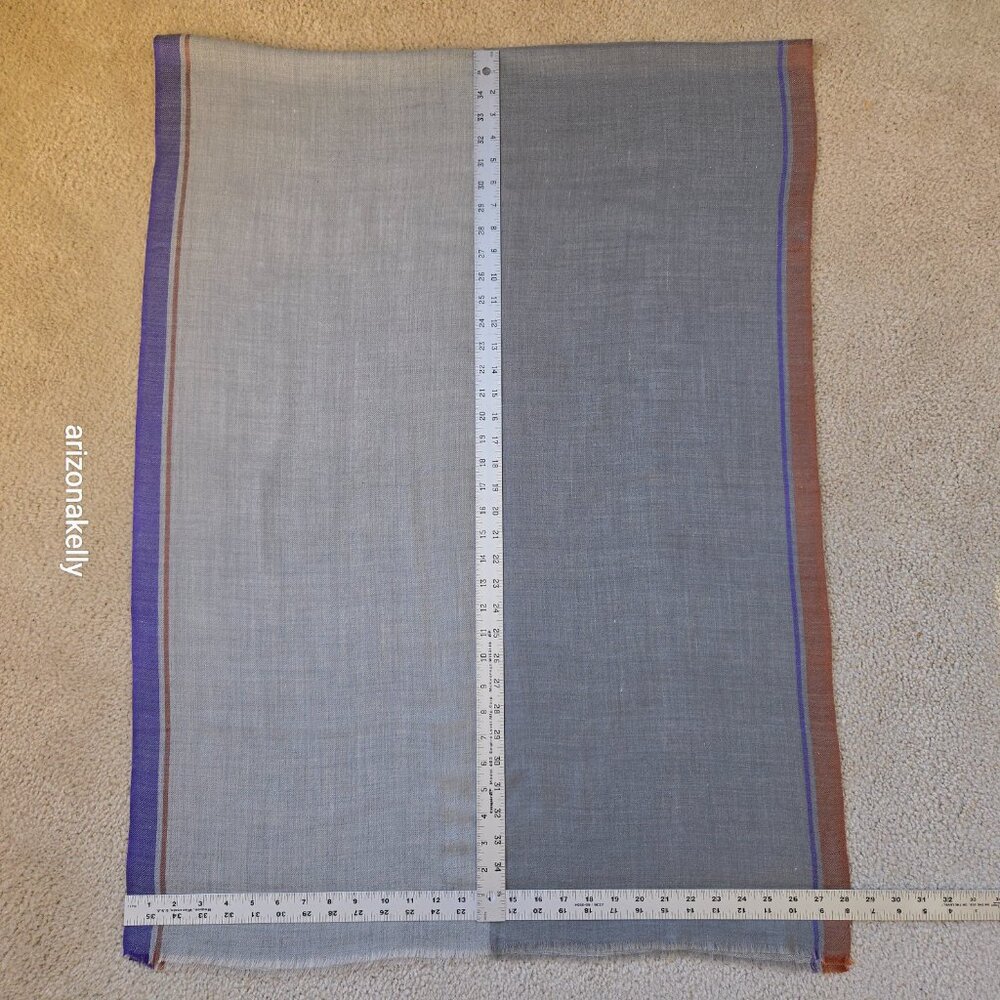NWOT Cashmere Scarf Lightweight Weave Grey with Purple and Burnt Sienna Stripe - Picture 6 of 9